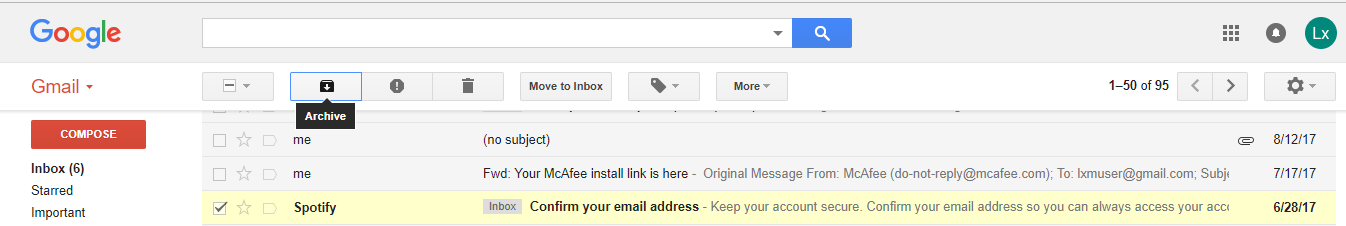 archive message in gmail